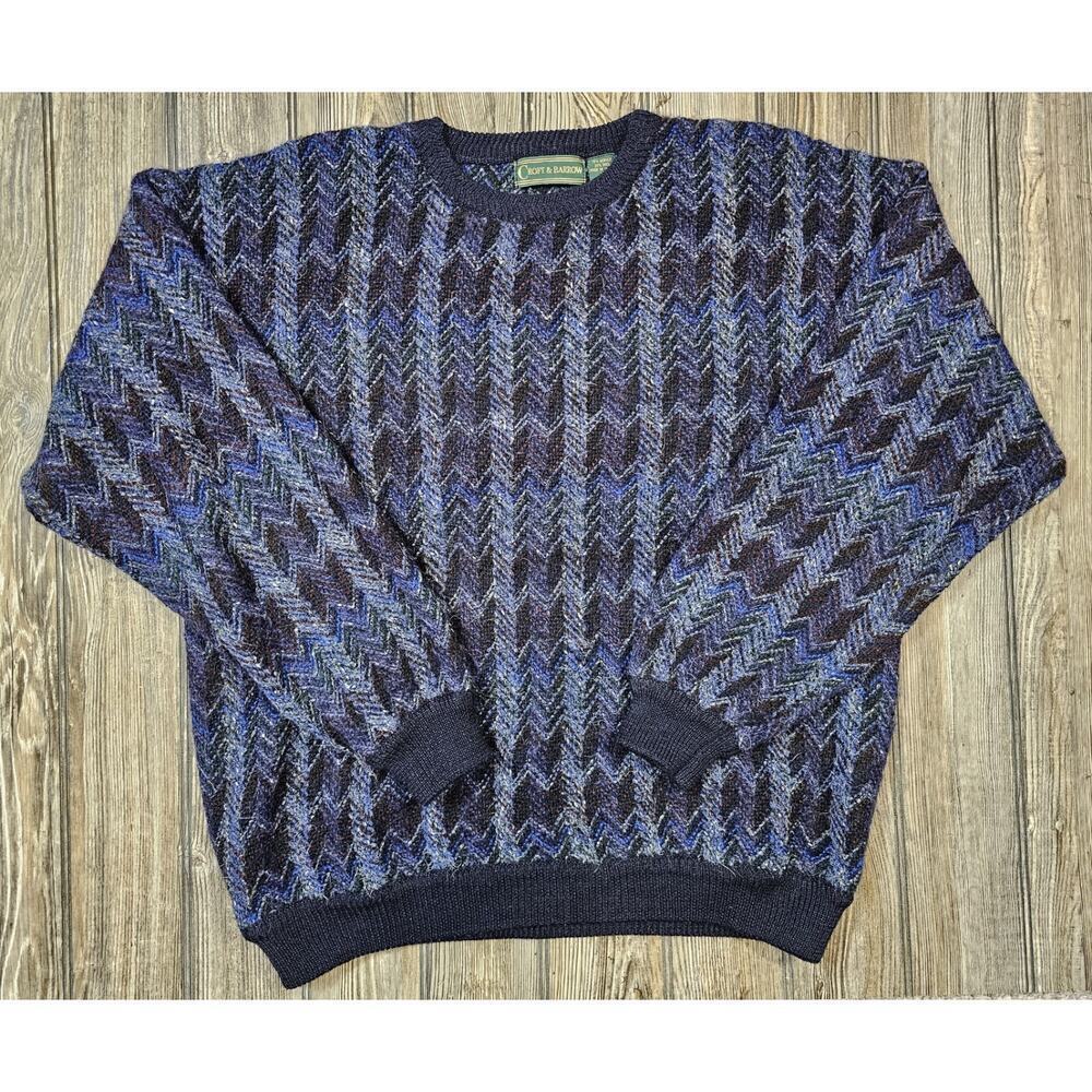 Vintage Croft Barrow Sweater Men XL Grandpa 90s Knit Wool Blend Geometric Stripe